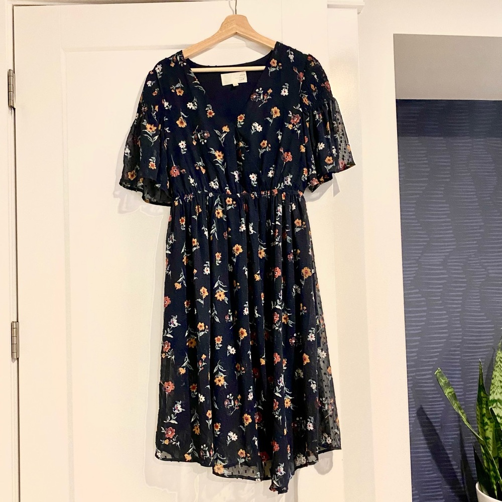 J.O.A. Los Angeles Black Floral Crepe Midi Dress